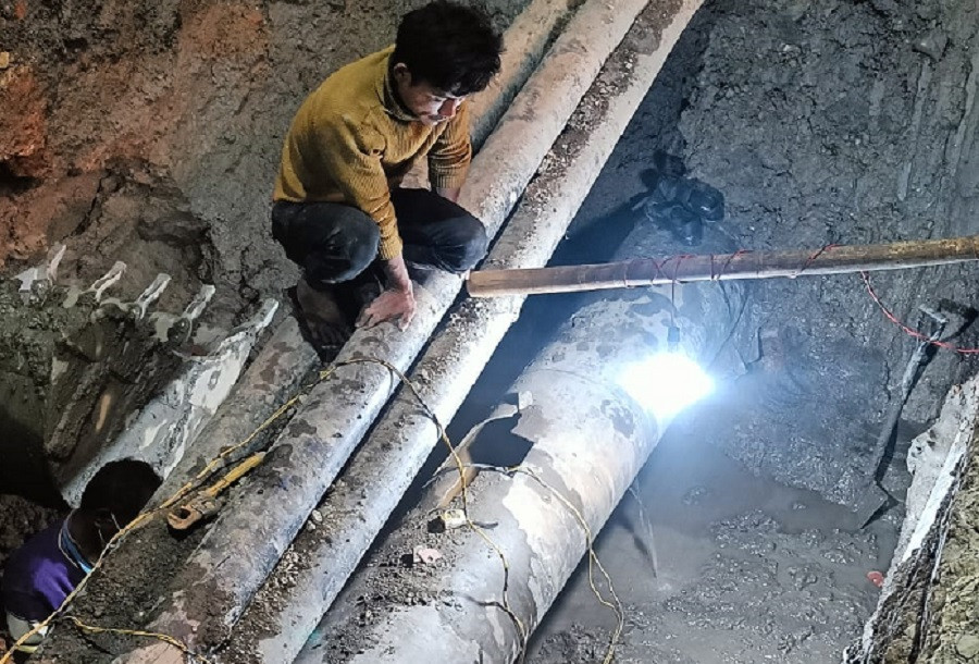 थापाथलीमा फुटेको मेलम्चीको पाइप मर्मत सकियो